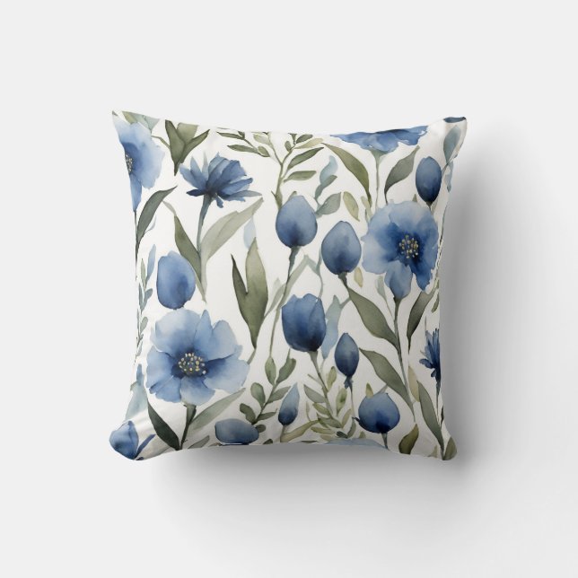 Blaue Blumen Art Blumendesign Kissen (Vorderseite)