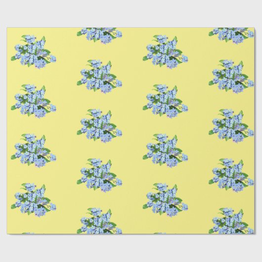 Blaue Blumen auf dem Gelben Land Geschenkpapier (Flach)