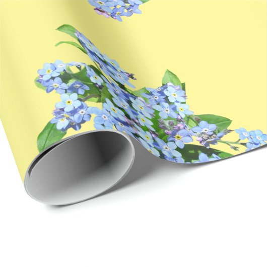 Blaue Blumen auf dem Gelben Land Geschenkpapier (Rolleneckpunkt)