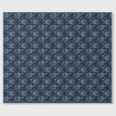 Blaue Blumen auf dunkelblau Geschenkpapier (Flach)