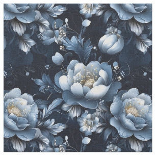 Blaue Blumen auf dunkelblau Stoff