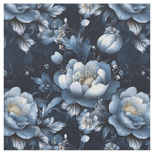 Blaue Blumen auf dunkelblau Stoff (Nahaufnahme)