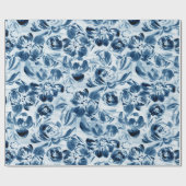 Blaue Blumen auf dunkelblauem Papier Geschenkpapier (Flach)