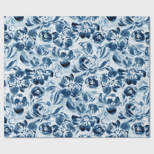 Blaue Blumen auf dunkelblauem Papier Geschenkpapier (Flach)