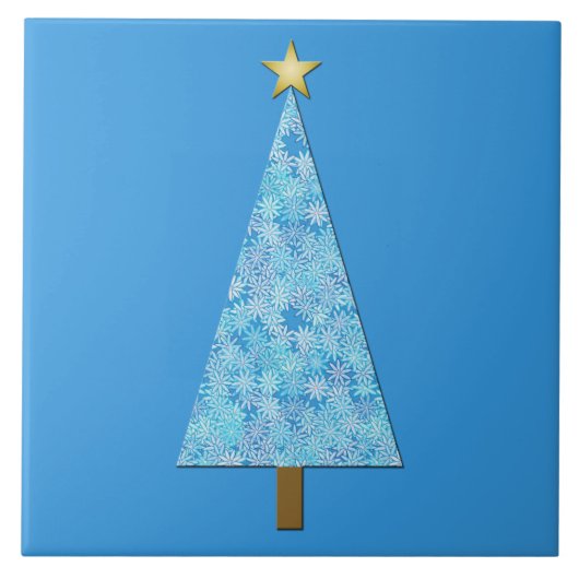 Blaue Blumen auf einem modernen Weihnachtsbaum Fliese (Vorderseite)