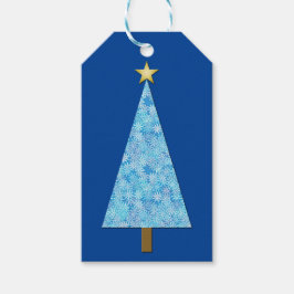 Blaue Blumen auf einem modernen Weihnachtsbaum Geschenkanhänger