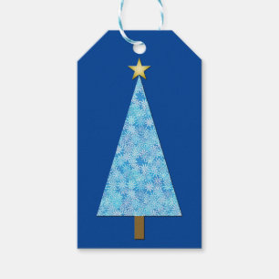 Blaue Blumen auf einem modernen Weihnachtsbaum Geschenkanhänger