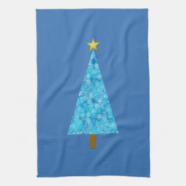 Blaue Blumen auf einem modernen Weihnachtsbaum Handtuch