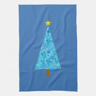 Blaue Blumen auf einem modernen Weihnachtsbaum Handtuch