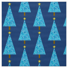 Blaue Blumen auf einem modernen Weihnachtsbaum Stoff