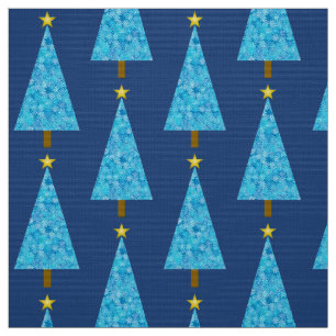 Blaue Blumen auf einem modernen Weihnachtsbaum Stoff