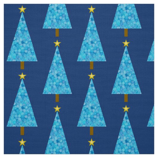 Blaue Blumen auf einem modernen Weihnachtsbaum Stoff (Muster)