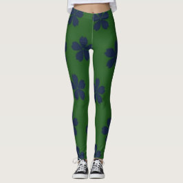 Blaue Blumen auf grünem Hintergrund Leggings
