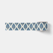 Blaue Blumen auf Leinenmuster Satinband (Vorderseite)