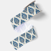 Blaue Blumen auf Leinenmuster Satinband (Rückseite)