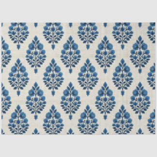 Blaue Blumen auf Linenmuster-Decoupage Seidenpapier