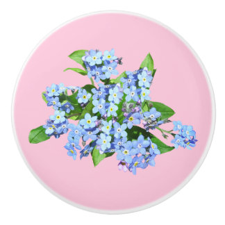 Blaue Blumen auf pastellrosa Keramik Pull Keramikknauf