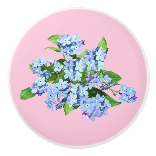 Blaue Blumen auf pastellrosa Keramik Pull Keramikknauf (Vorderseite)