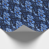 Blaue Blumen auf schwarz Geschenkpapier (Ecke)
