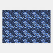 Blaue Blumen auf schwarz Geschenkpapier Set (Vorderseite 2)