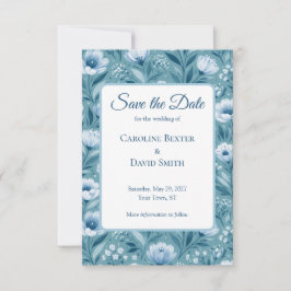 Blaue Blumen auf Türkisblauem Hintergrund Save The Date