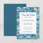 Blaue Blumen auf Türkisblauem Hintergrund Save The Date (Vorne/Hinten)