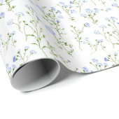 Blaue Blumen auf Weiß Geschenkpapier (Rolleneckpunkt)