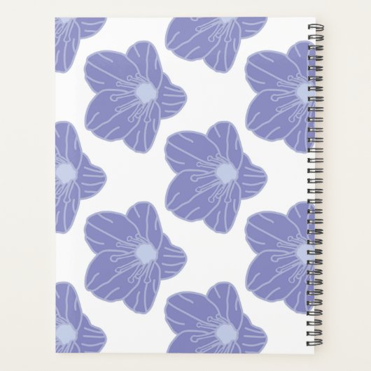Blaue Blumen auf White_ Floral Muster Script Planer (Rückseite)