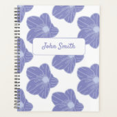 Blaue Blumen auf White_ Floral Muster Script Planer (Vorderseite)