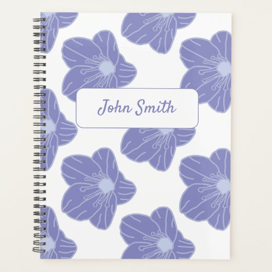 Blaue Blumen auf White_ Floral Muster Script Planer (Vorderseite)