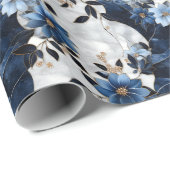 Blaue Blumen aus Marmor Geschenkpapier (Rolleneckpunkt)