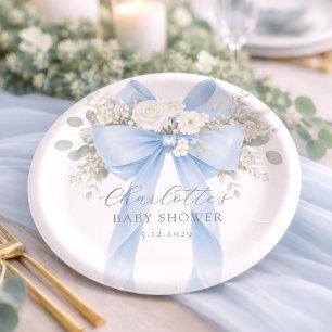 Blaue Blumen-Baby-Party für kleine Jungen mit Schl Pappteller
