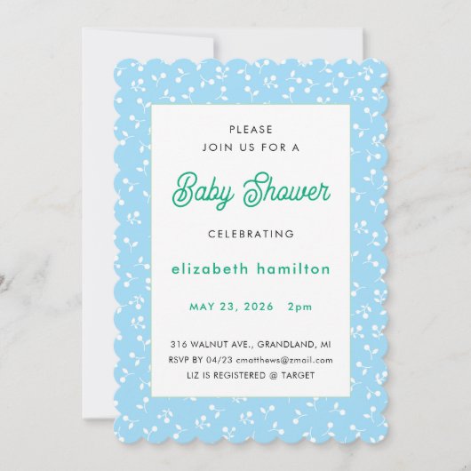 Blaue Blumen Baby Shower Einladung (Vorderseite)