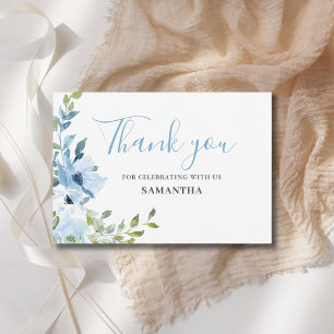 Blaue Blumen Baby Shower Flache Danksagungskarte Dankeskarte