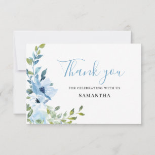 Blaue Blumen Baby Shower Flache Danksagungskarte Dankeskarte