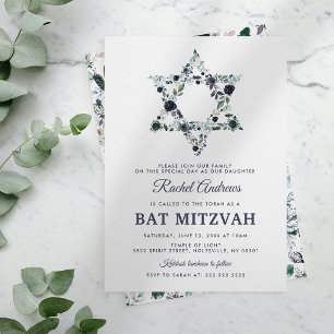 Blaue Blumen Bat Mitzwa Einladung