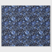 Blaue Blumen Blätter Geburtstag Geschenkpapier (Flach)