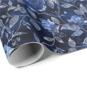 Blaue Blumen Blätter Geburtstag Geschenkpapier (Rolleneckpunkt)