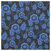 Blaue Blumen, blaue Blätter, Blumenkohl der Folk 2 Stoff (Muster)