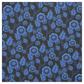 Blaue Blumen/blaue Blätter/Folkloreblumen/Schwarz Stoff (Muster)