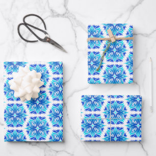 Blaue Blumen, Blumenmuster, Blumenmuster Geschenkpapier Set
