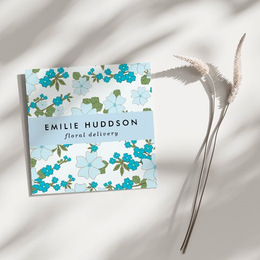 Blaue Blumen, Blumenmuster, Florist, Blume Shop Quadratische Visitenkarte