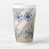 Blaue Blumen Blumenmuster Streifen Latte Tasse (Vorderseite)