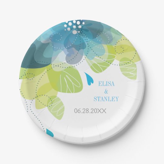 Blaue Blumen Blütenfrühlingshochzeit Pappteller (Vorderseite)