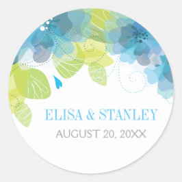 Blaue Blumen Blütenfrühlingshochzeit Runder Aufkleber