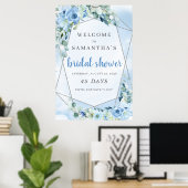 Blaue Blumen Boho Brautparty Countdown-Schild Poster (Heimbüro)