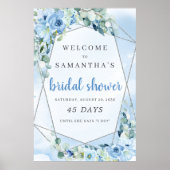 Blaue Blumen Boho Brautparty Countdown-Schild Poster (Vorne)