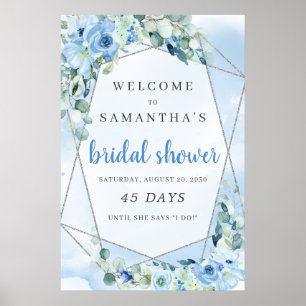 Blaue Blumen Boho Brautparty Countdown-Schild Poster