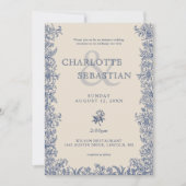 Blaue Blumen Botanische Hochzeit Einladung (Vorderseite)