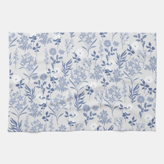 Blaue Blumen Botanische Malerei Geschirrtuch (Horizontal)